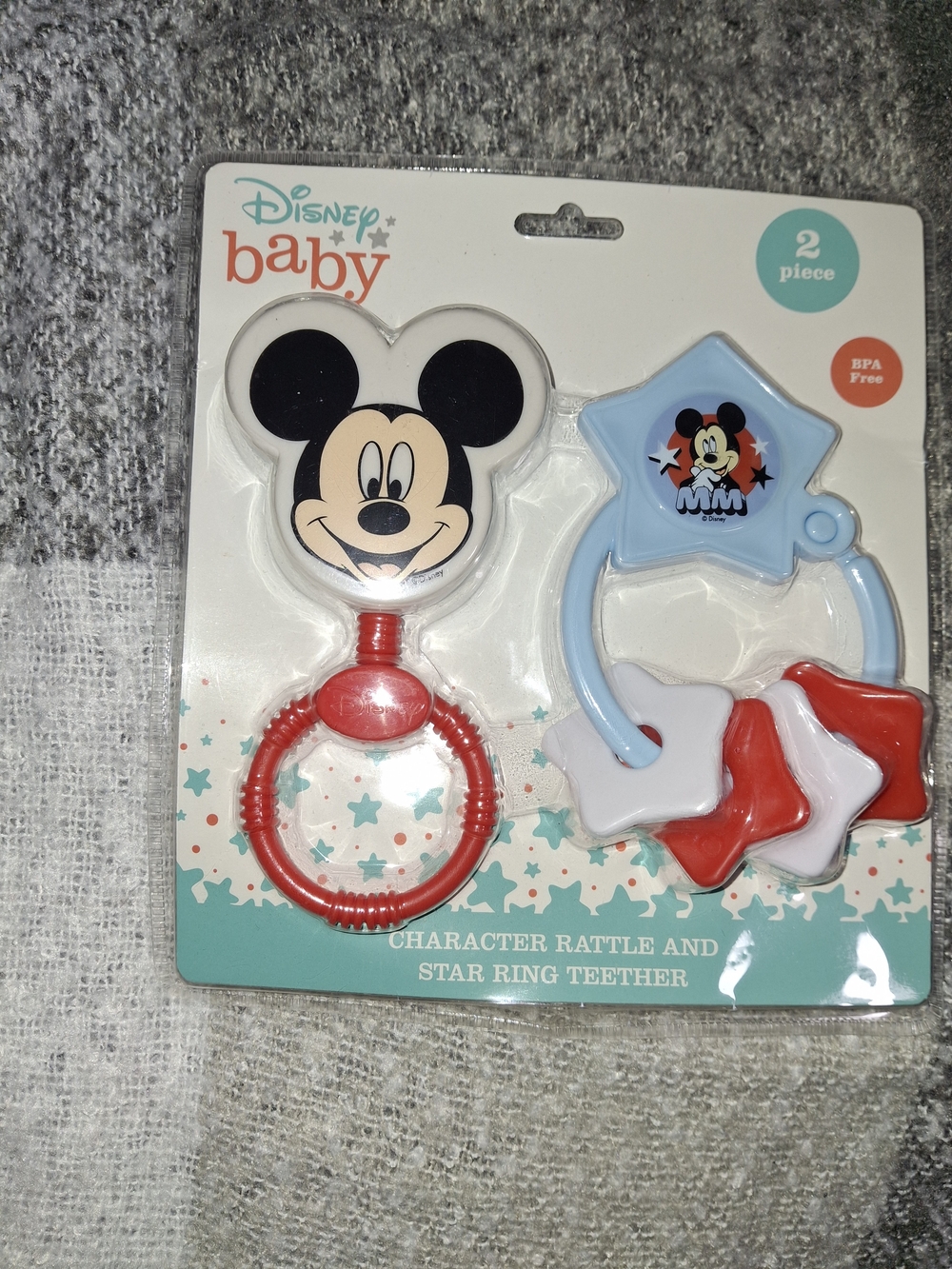 Disney Baby Mickey Mouse Rattle & Star Teether - Red, Light Blue, White